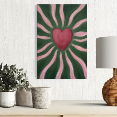 1pc Framed Canvas Wall Art Prints Poster, Heart-shaped pattern, radiating lines, abstract expressionism Art Posters Canvas Print Painting for Living R