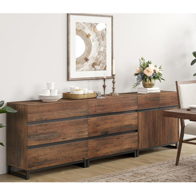 Armoire de rangement moderne Aadam, buffet 3 en 1 avec tablettes réglables et 6 tiroirs, armoire à café pour le salon ou la salle à manger, brun