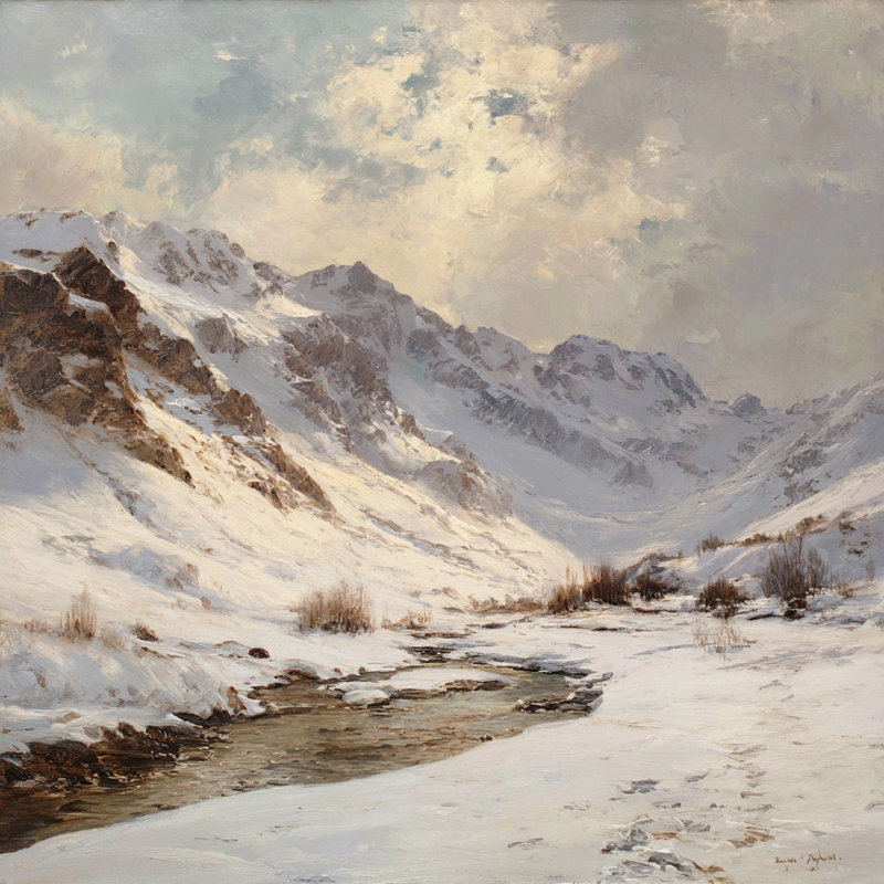 «Snow Valley Passage Mountain», art mural sur toile tendue, 12 po x 12 po