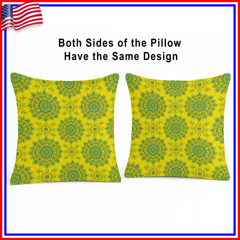 Yellow Mandala Pattern Double Sided Throw Pillows, 14 x 14 inches