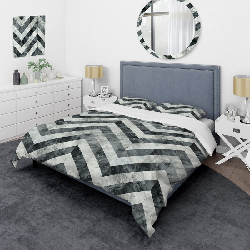 Ensemble de housse de couette à chevrons gris et noir Glamour III - Glam, Housse de couette simple + 2 taies décoratives st