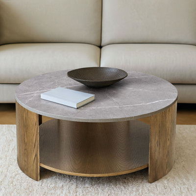 Keegan 36'' W Round Mixed Material Coffee Table With Shelf