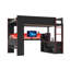 Lit mezzanine simple en bois avec bureau, tablettes de rangement, lumières DEL et station de charge, noir et rouge