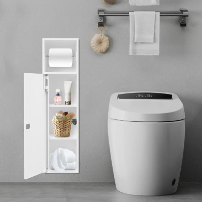 Rangement mural en acier inoxydable blanc à 4 tablettes pour salle de bain