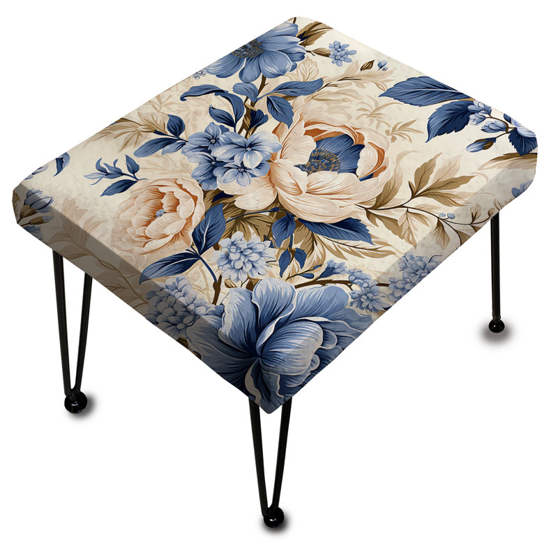Cobalt Blue Victorian Rococo Victorian Pattern - Floral Rectangle Ottoman