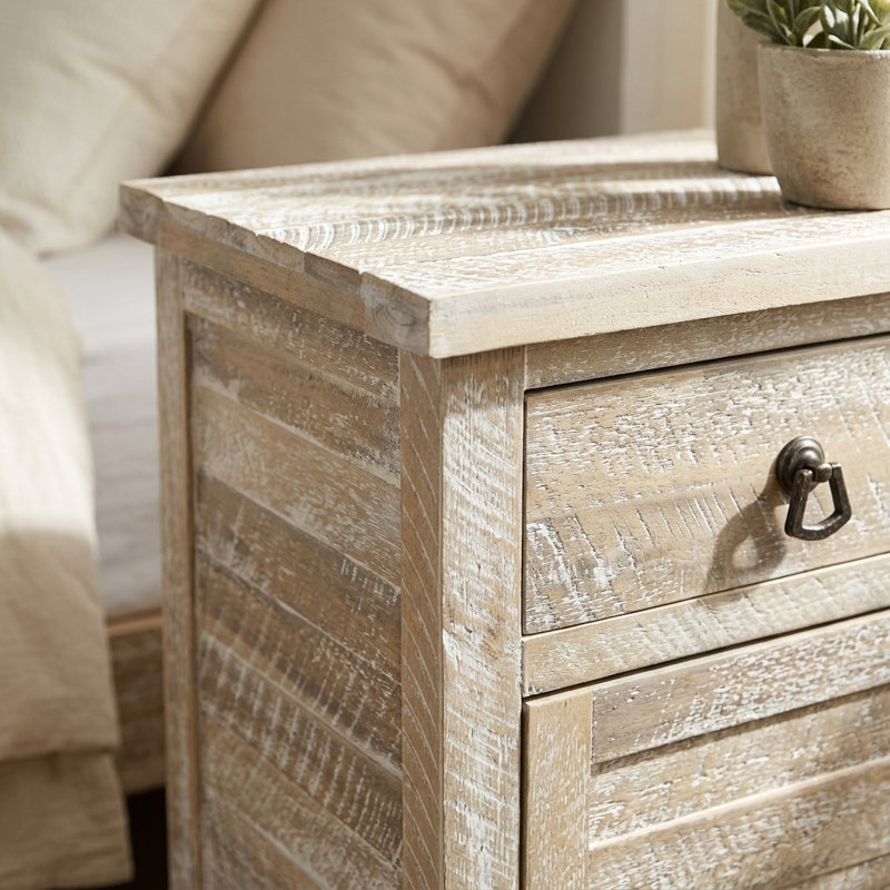 Table de chevet rustique en bois massif avec tiroir et armoire de rangement Laquenda, Antique