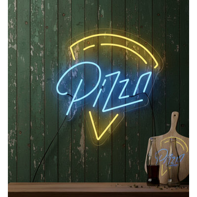  | Enseigne néon pizza | Fabriqué avec un tube néon flexible durable offrant un éclairage lumineux et constant pendant plus de 50 000 heures sans scintillement ni gradation | 22 x 21 | Bleu et jaune