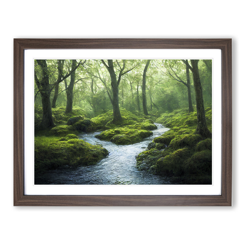 XH1022-6339X Mysterious Forest Stream Vol.2 - Single Picture Frame Print, 34cm H x 46cm W x 2cm D, Walnut