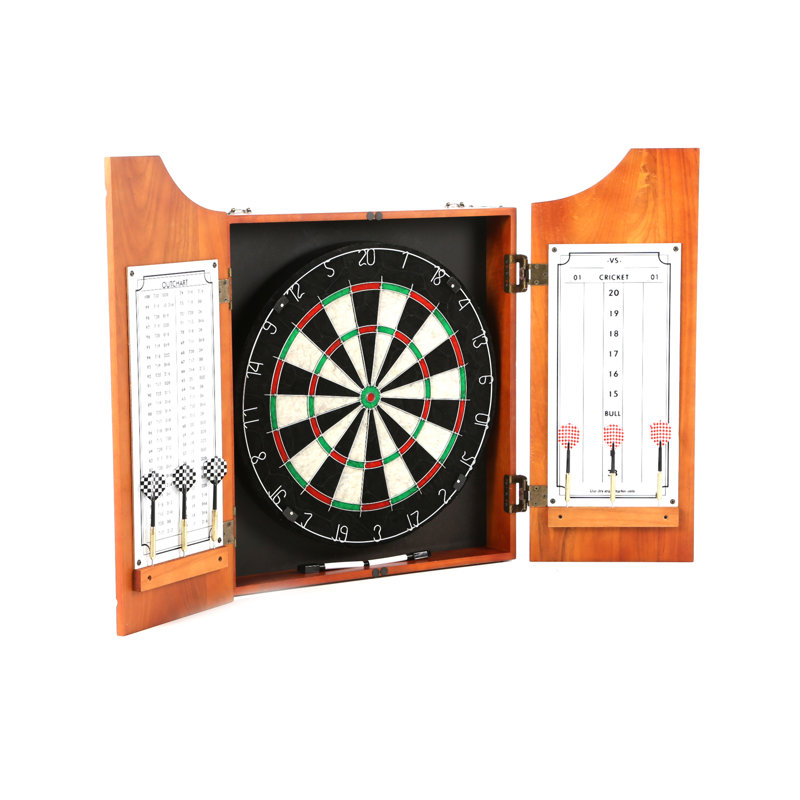 Solid Pine Beveled Wood Dart Cabinet with Steel Tip Darts