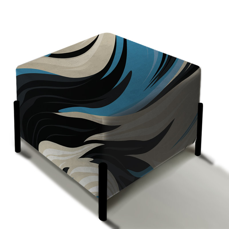 Rayures zébrées noires et bleues - Repose-pieds carré rayé