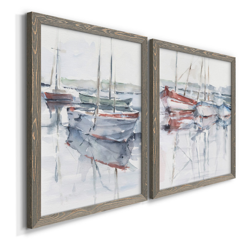 Watercolor Harbor Study I - Toile encadrée de qualité supérieure - prête à être accrochée