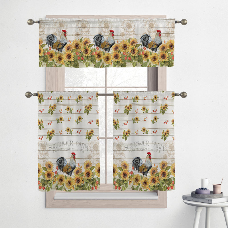Ivory Polyester Sunflower Farm Kitchen Tier Curtain Set