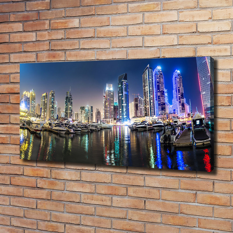 Dubai At Night - No Frame Print on Canvas, Wrapped Canvas, 60cm H x 120cm W