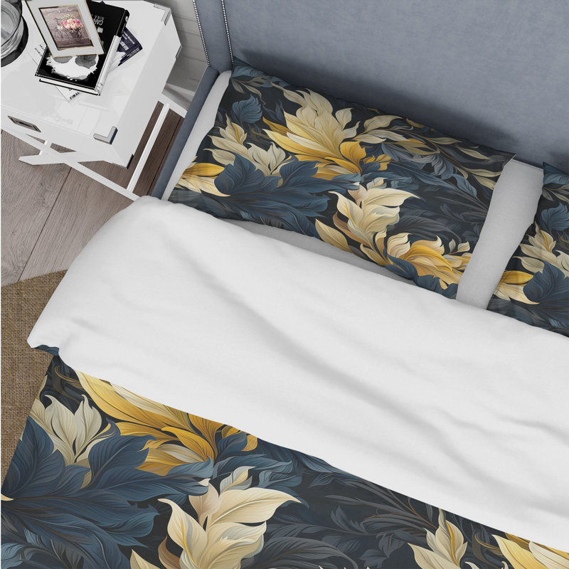 Ensemble de housse de couette à motif de plantes tropicales jaunes et bleues