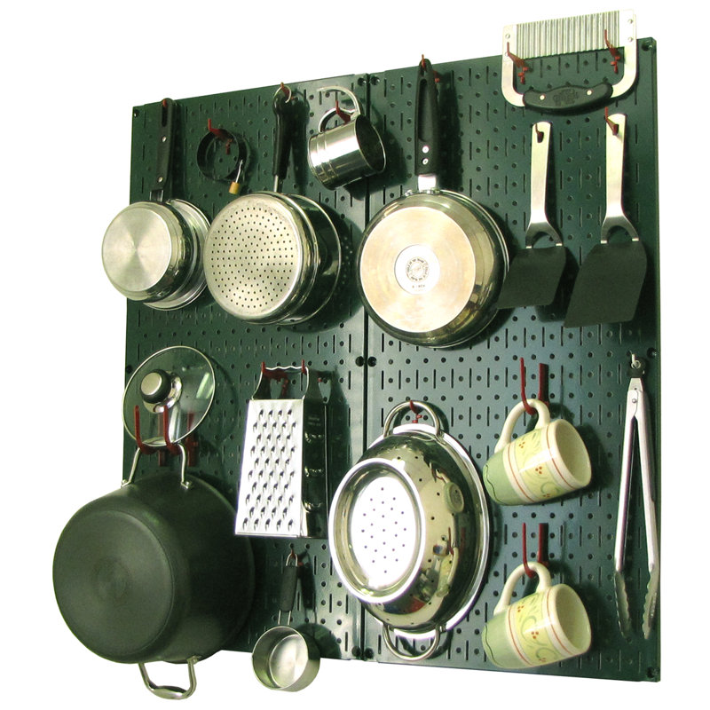 Metal Rectangle Wall Mounted Pot Rack, Green / Red