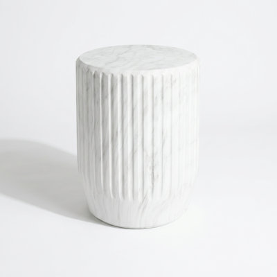 Carved Pedestal Half-Sphere Top Side Table, Sturdy Lightweight Concrete End Table Multi-Functional Decor Piece