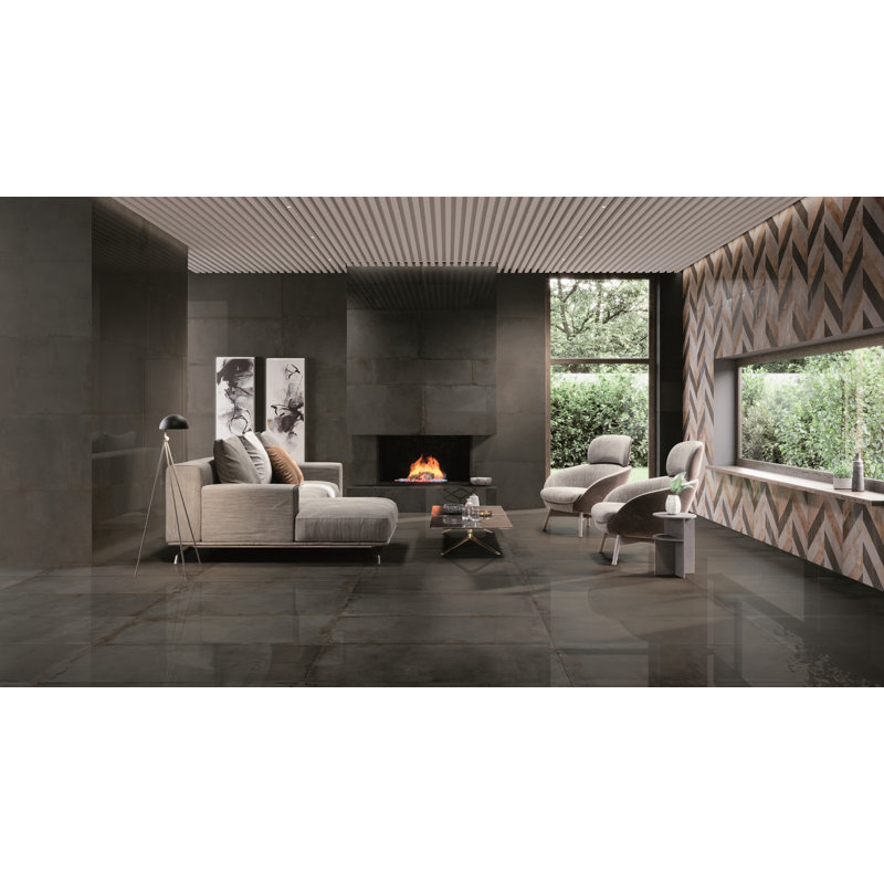 24" x 47" Porcelain Wall & Floor Tile, Black
