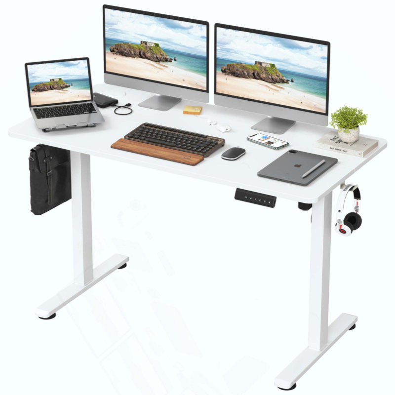 Bureau de travail électrique à hauteur réglable, Blanc / blanc, H 45 po x l 48,43 po x P 24 po
