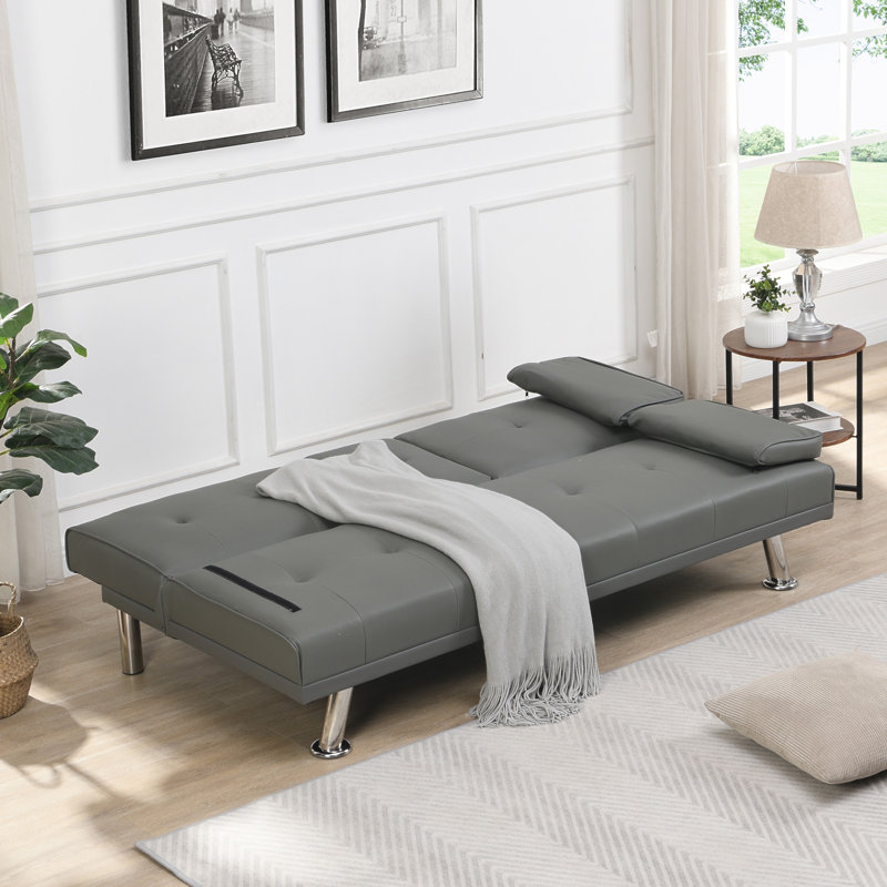 Canapé-lit avec accoudoirs deux supports, structure en bois, pieds en acier inoxydable, PVC