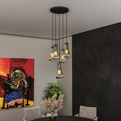 Lustre moderne à hauteur réglable en verre et cuivre