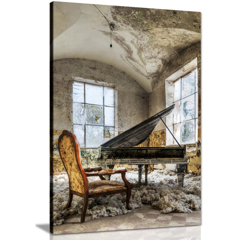 Old Grand Piano And Old Buidling - Wrapped Canvas Print, 91cm H x 61cm W x 1.8cm D