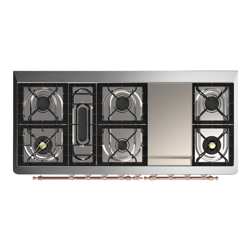 Majestic III Series 60 Inch Dual Fuel Range with 7 Sealed Burners, Griddle, in Blue Grey (Liquid Propane, Burnished Trim)