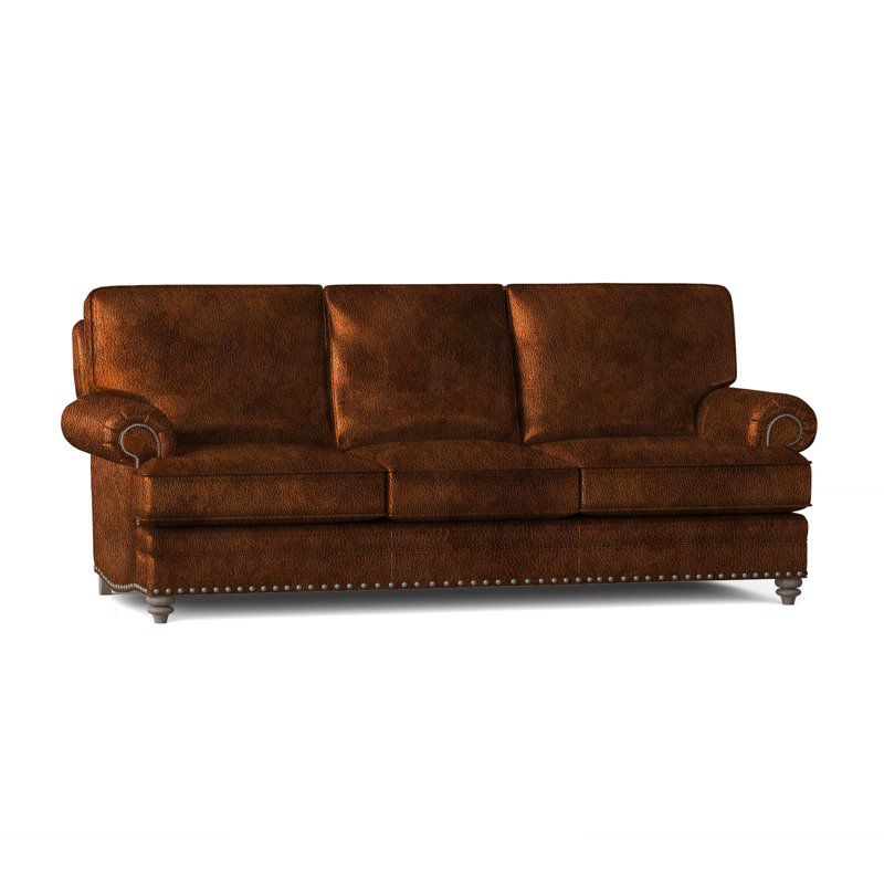 Carrado 87.5'' Leather Sofa, Anilina Cacao Genuine Leather, Stone, Pewter