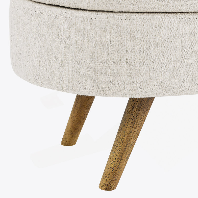 Banc de rangement repose-pieds ovale avec pieds en bois d'hévéa, Beige