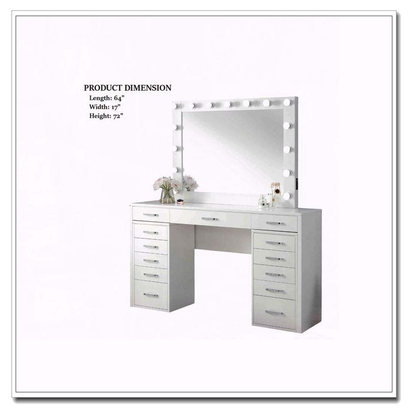 Ensemble de meuble-lavabo Glam Style avec armoires à tiroirs multiples et 15 ampoules