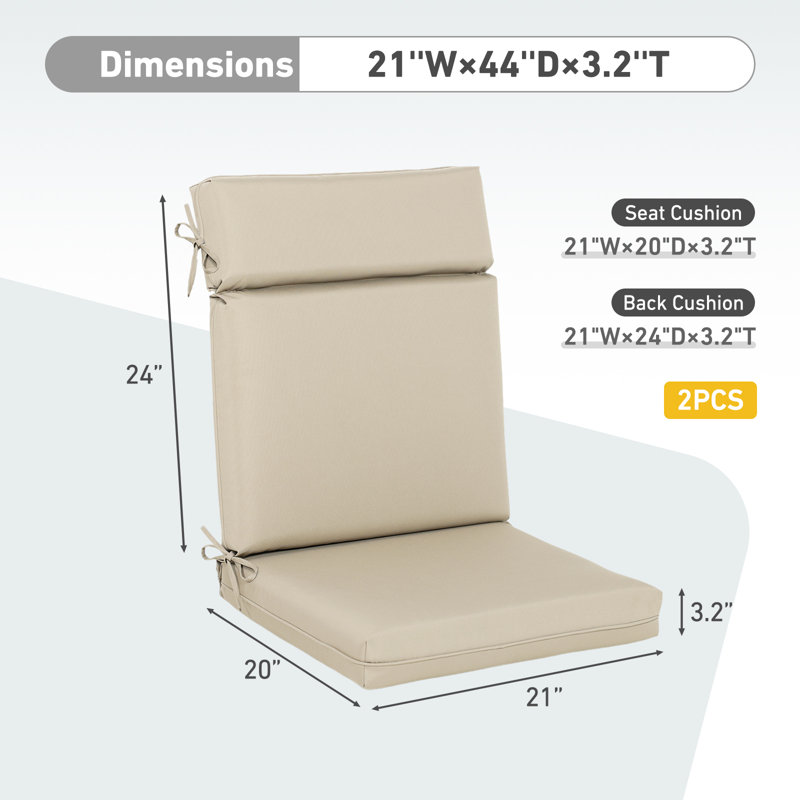 Coussin de siège / dossier d'extérieur 2 pièces Ebern Designs, Kaki, 21 po x 20 po