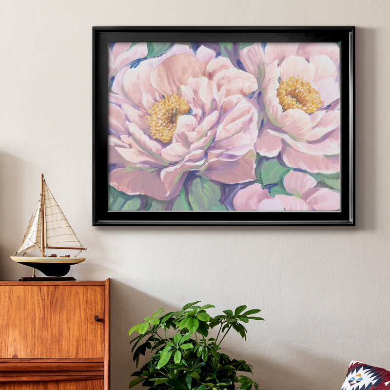 Pe pivoines en fleurs II - peinture sur toile encadrée, H 30,5 po x l 42,5 po x P 1 po, Cadre noir