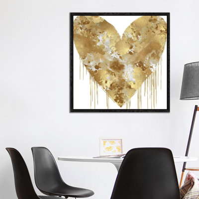 Big Hearted Gold and White 1 Piece Wall Art on Canvas