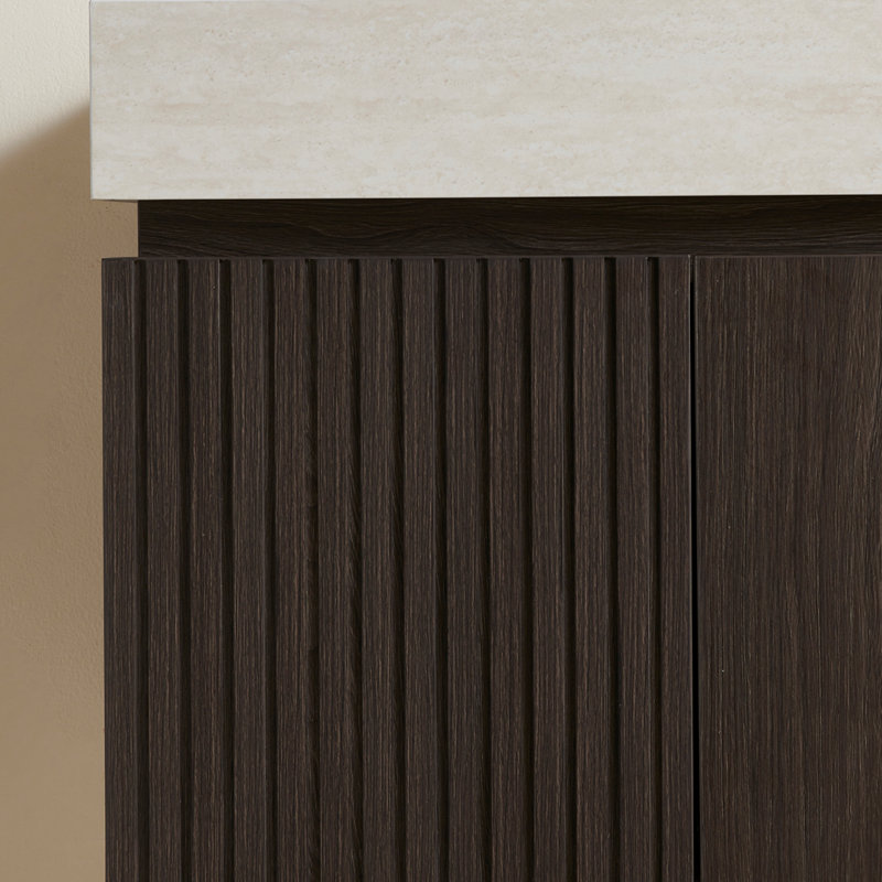 Meuble-lavabo simple en contreplaqué et en bois massif, Espresso, 36", Travertin Roma