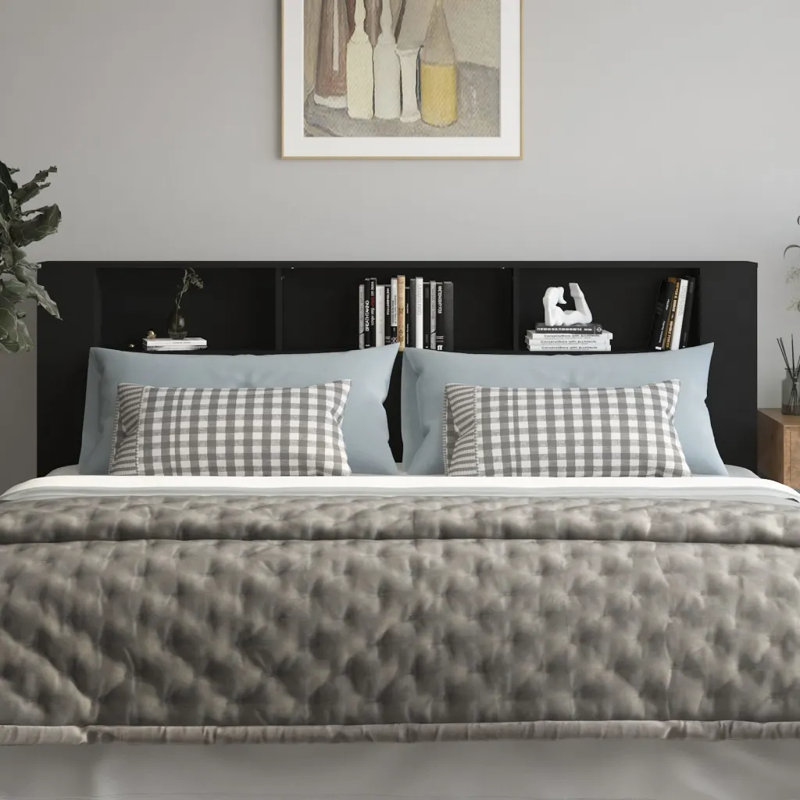 17 Stories Headboard Cabinet Engineered Wood, Super King (6'), Black