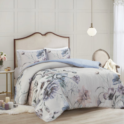 Housse de couette Shabby Chic - 3 pièces en coton imprimé, motif floral, attrait doux pour la chambre à coucher, fermeture à boutons, attaches de coin, style imprimé, design, combinaison de couleurs,