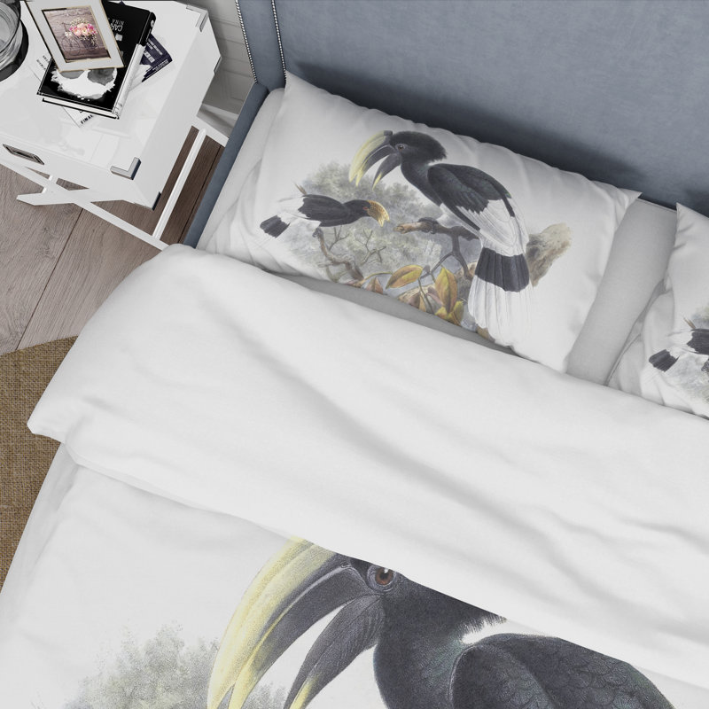 Illustration d'oiseau rétro I - ensemble de housse de couette traditionnel - microfibre de polyester