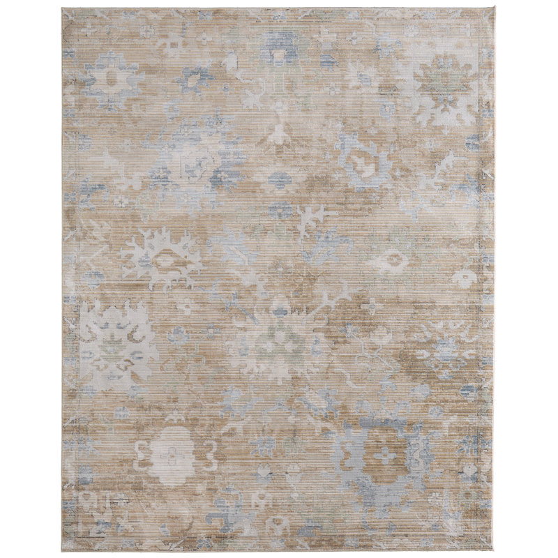 Thara Traditional Floral & Botanical, Tan/Blue/Ivory, 5' x 7'-6" Area Rug, 5 x 8