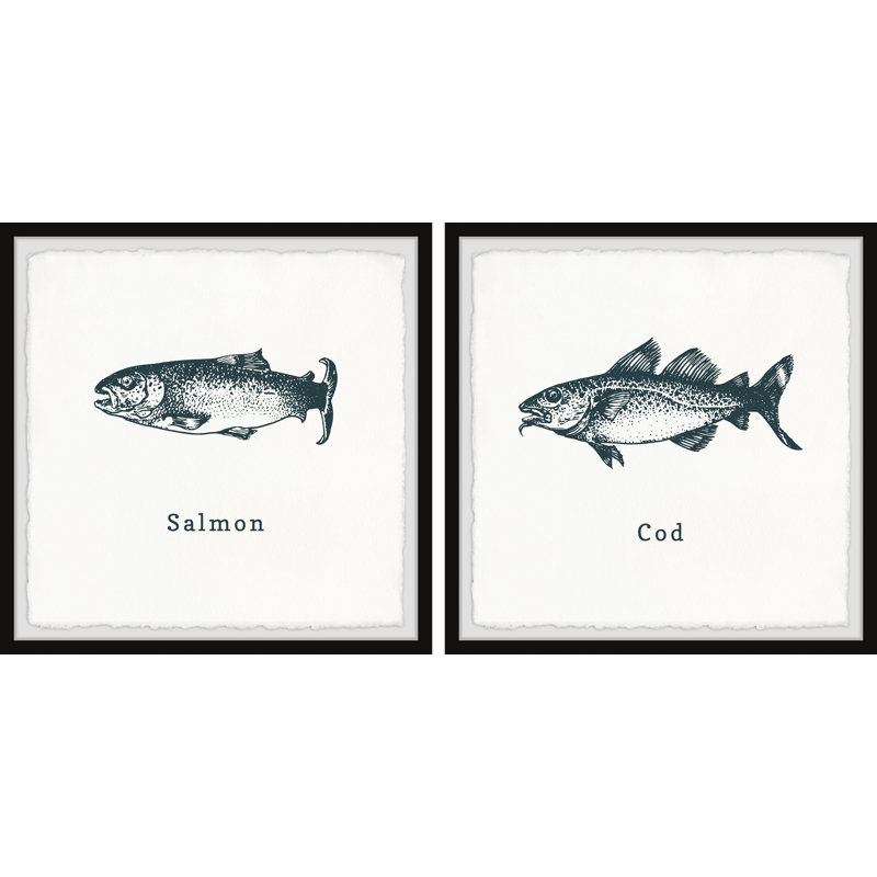 Lavaca Salmon And Cod by Marmont Hill - 2 Piece Single Picture Frame Painting Set, 30cm H x 60cm W x 3.81cm D