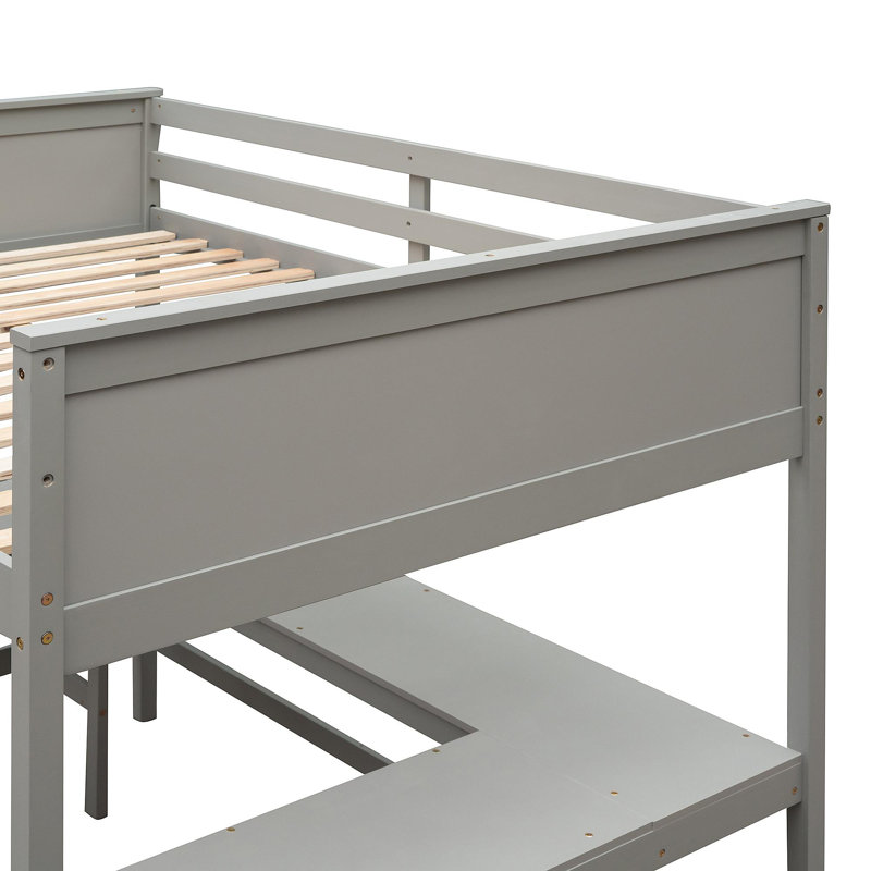 Lit mezzanine double avec tablettes et bureau, lit mezzanine en bois avec bureau - Gris