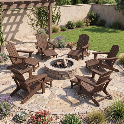 Fauteuil Adirondack inclinable pliant en PEHD avec foyer et repose-pieds coulissants (ensemble de 6)