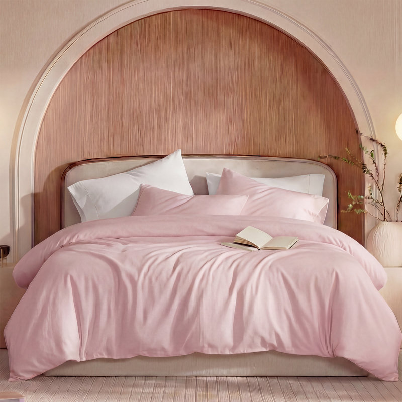 100% Washed Cotton Comforter Set Twin Size – Pink, Soft & Breathable Bedding Set, 3-Piece Durable Percale Comforter, Pink
