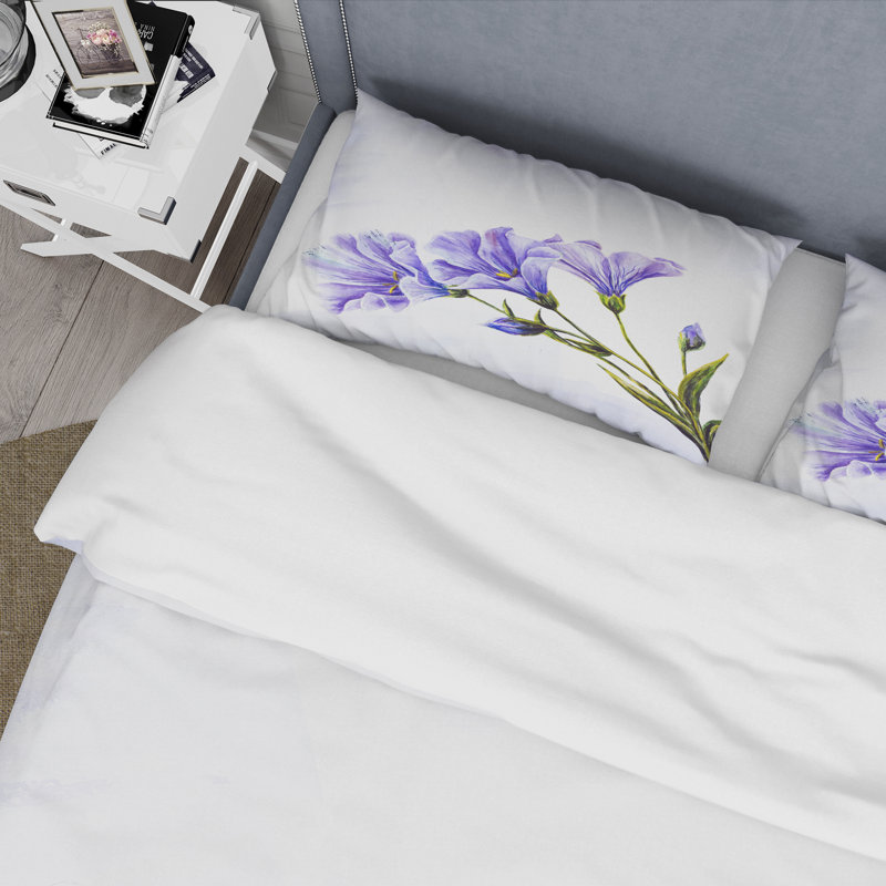 Blue Wildflowers - Traditional Duvet Cover Set - Microfiber Polyester, Queen Duvet Cover + 2 Standard Shams