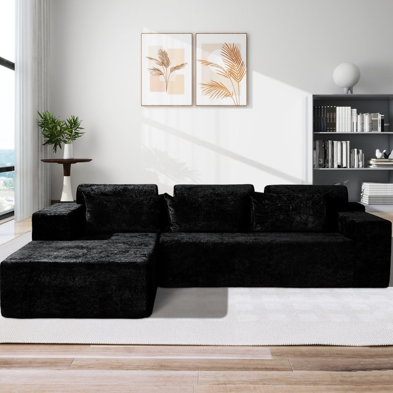 Canapé modulaire en L de 105 po pour salon, Noir, Orienté à gauche (vu de face)