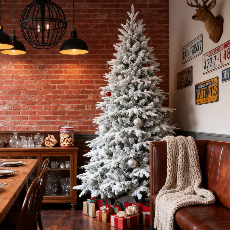 Arbre de décoration de Noël blanc hybride avec support, pré-éclairé, 6 tailles disponibles, H 4 pi, Blanc