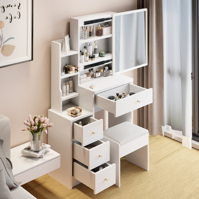 Petit meuble-lavabo moderne avec tabouret - blanc et pratique