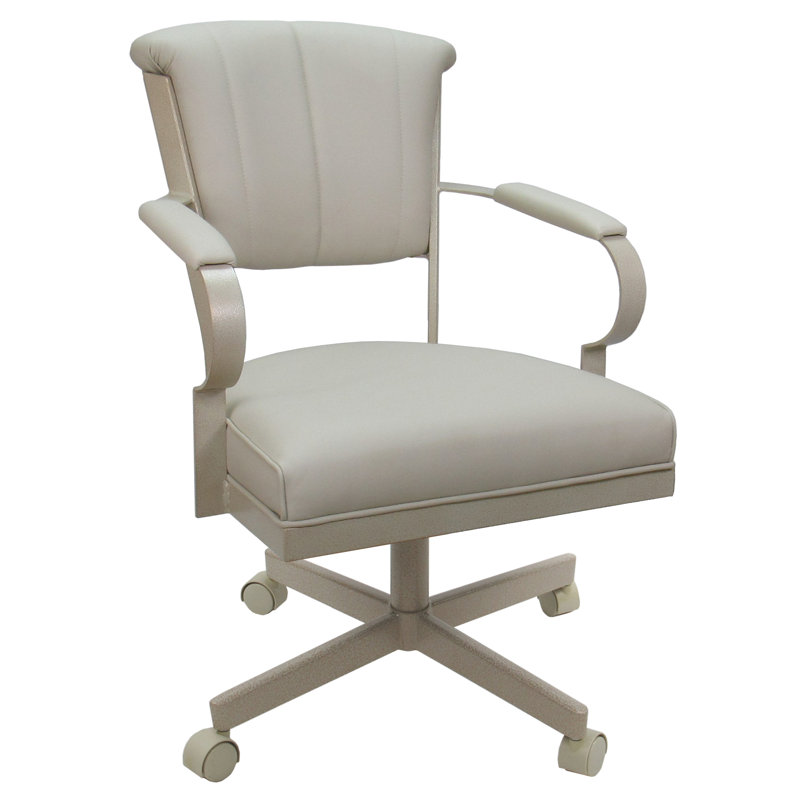 Metal Dining Caster Chair with Arms, Ocean Beige, Beige
