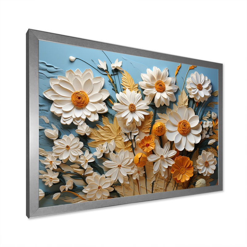 Daisies Daisy Delight I - Floral Canvas Wall Art, H 34 po x l 44 po x P 1,5 po, Cadre simple argenté