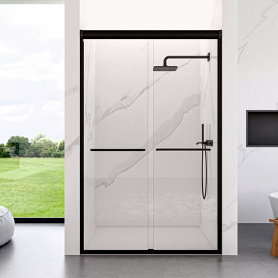 Semi-Frameless Double Sliding Shower Door, Bypass Shower Door, 1/4" (6Mm) Thick Tempered Glass Door
