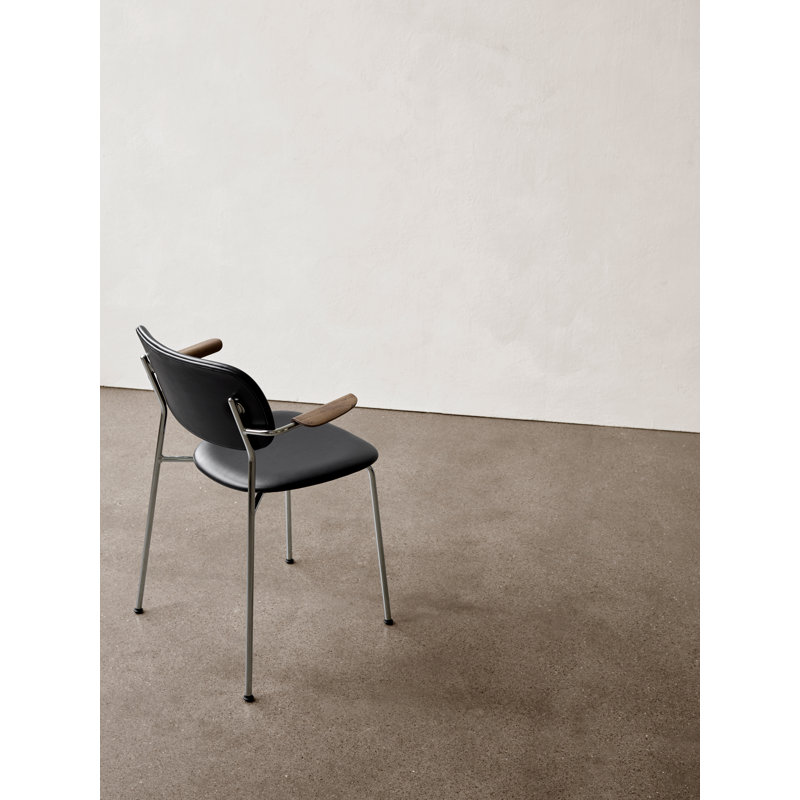 Co Upholstered Arm Chair, Black Oak, Chrome, Black Linen