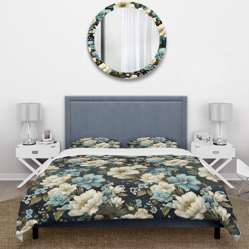 Ensemble de housse de couette à motif cachemire blanc Victorian Elegance, Housse de couette pour grand lit et 2 taies décor